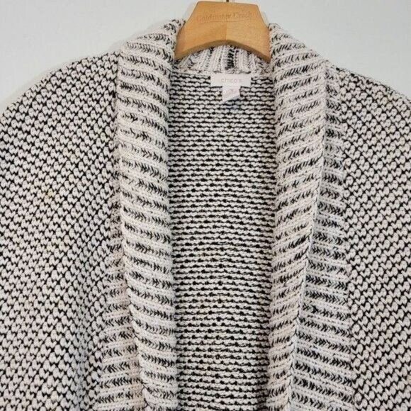 Chico’s Knit Cardigan Sweater Open Front Black Wht Metallic Sparkle Women’s XL - Picture 2 of 6